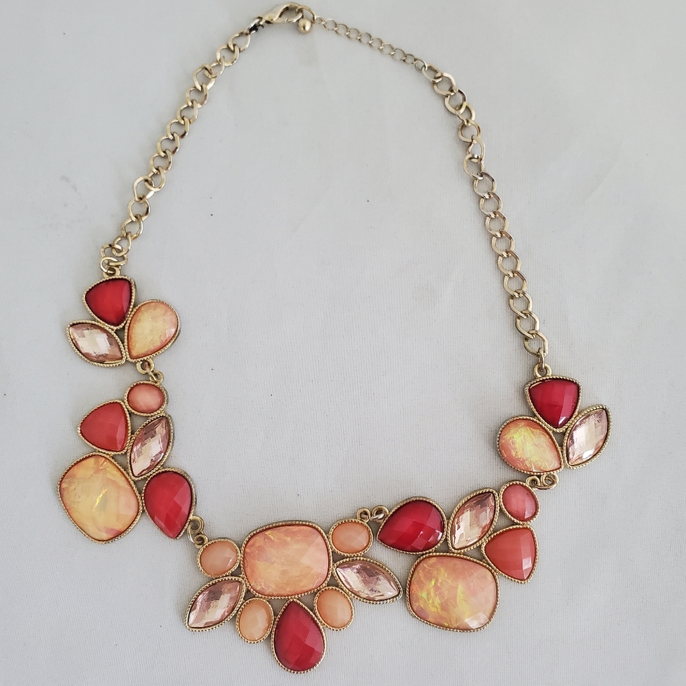 Statement Necklace w Beautiful Coral and Peach color Stones